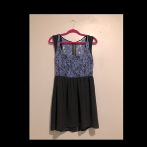 Blue Lace and Black Skater Dress